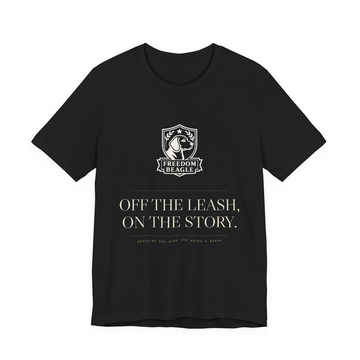 Off the Leash, On the Story — Freedom Beagle Crest Tee (Black)