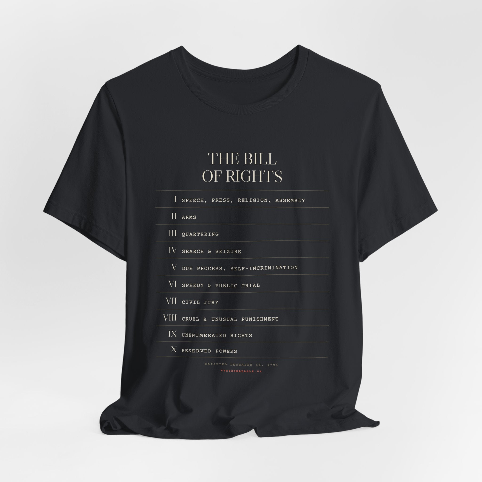 The Bill of Rights, I–X — Typographic Index Tee (Black)