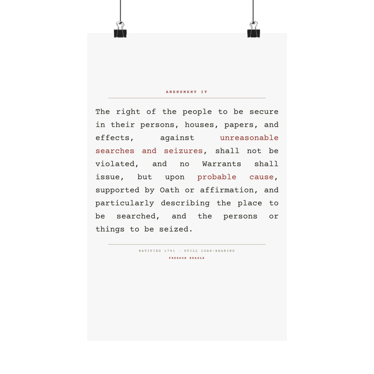 The Fourth Amendment, In Full — Matte Poster