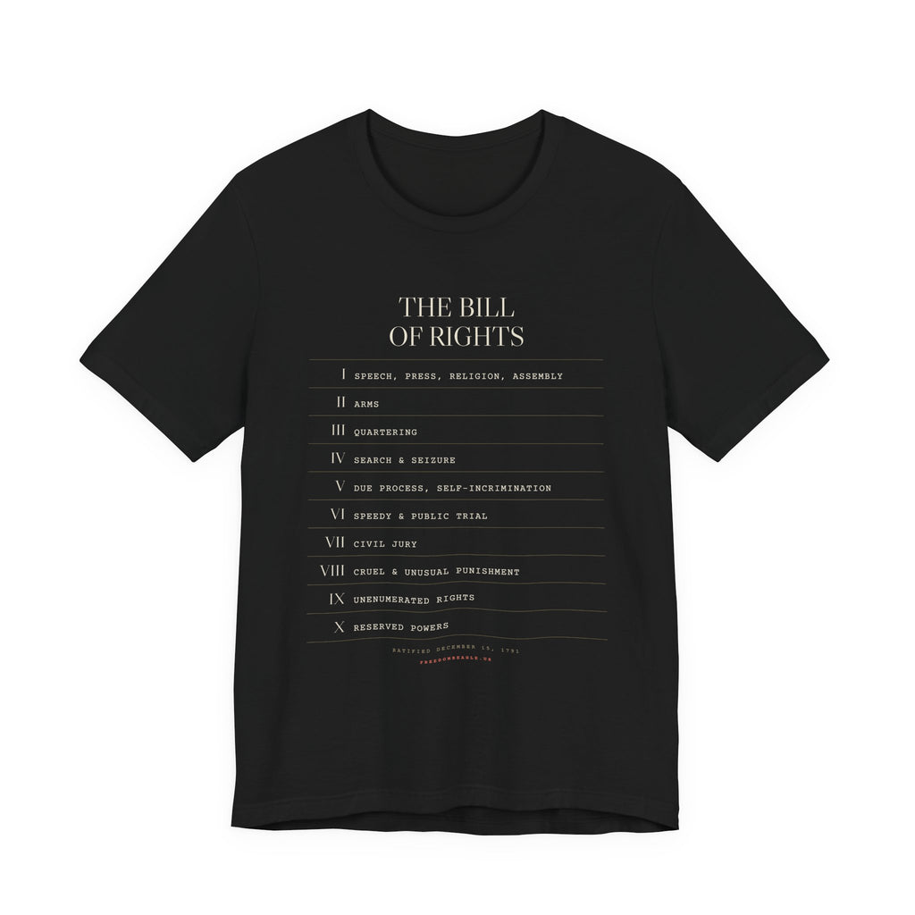 The Bill of Rights, I–X — Typographic Index Tee (Black)