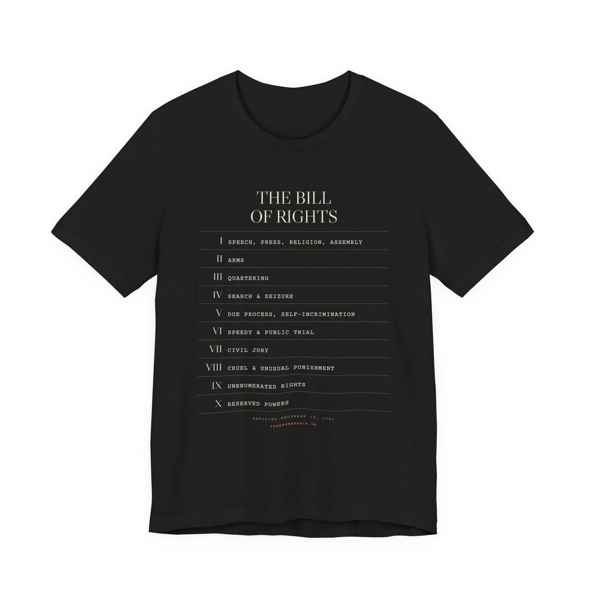 The Bill of Rights, I–X — Typographic Index Tee (Black)