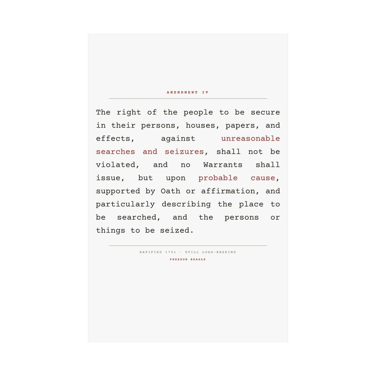The Fourth Amendment, In Full — Matte Poster