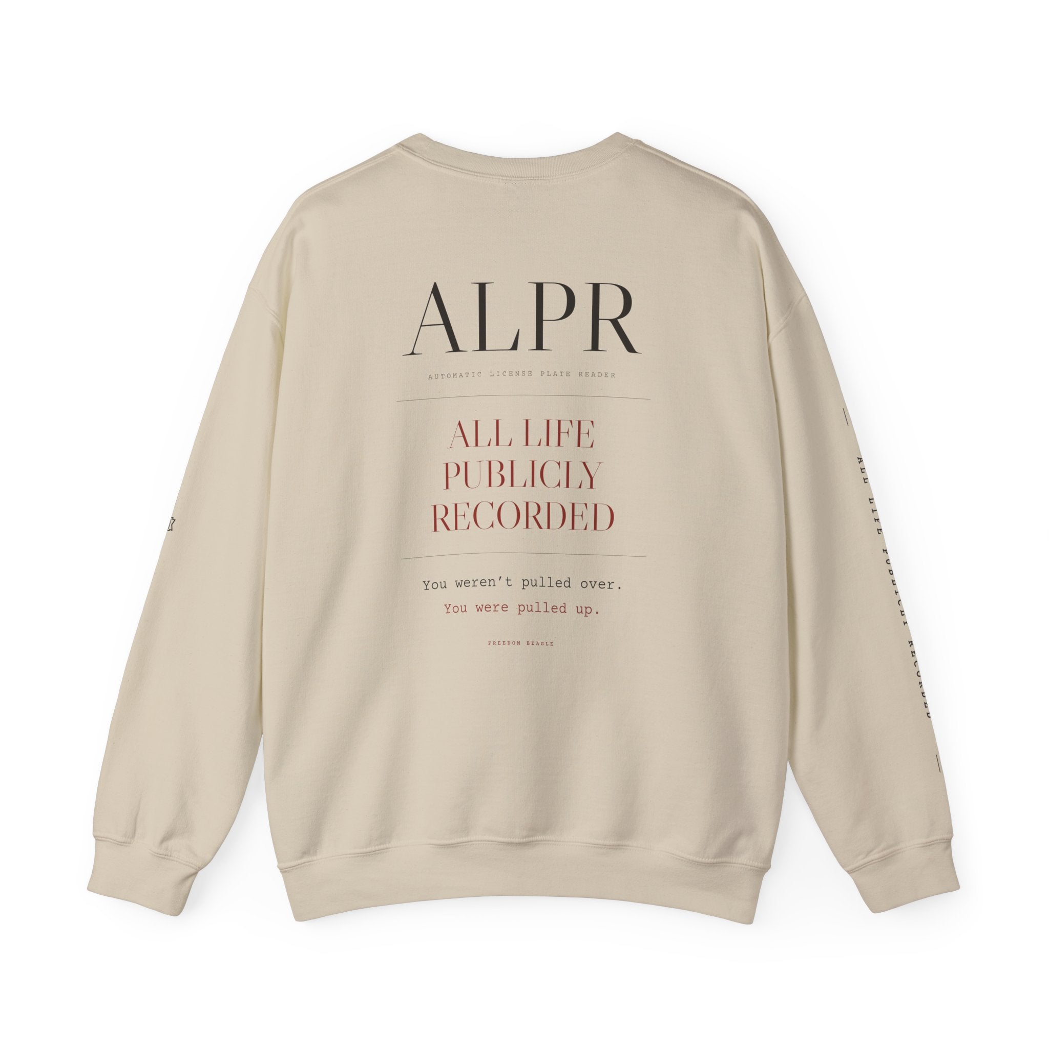 ALPR Full Kit Crewneck — All Life Publicly Recorded (Sand)