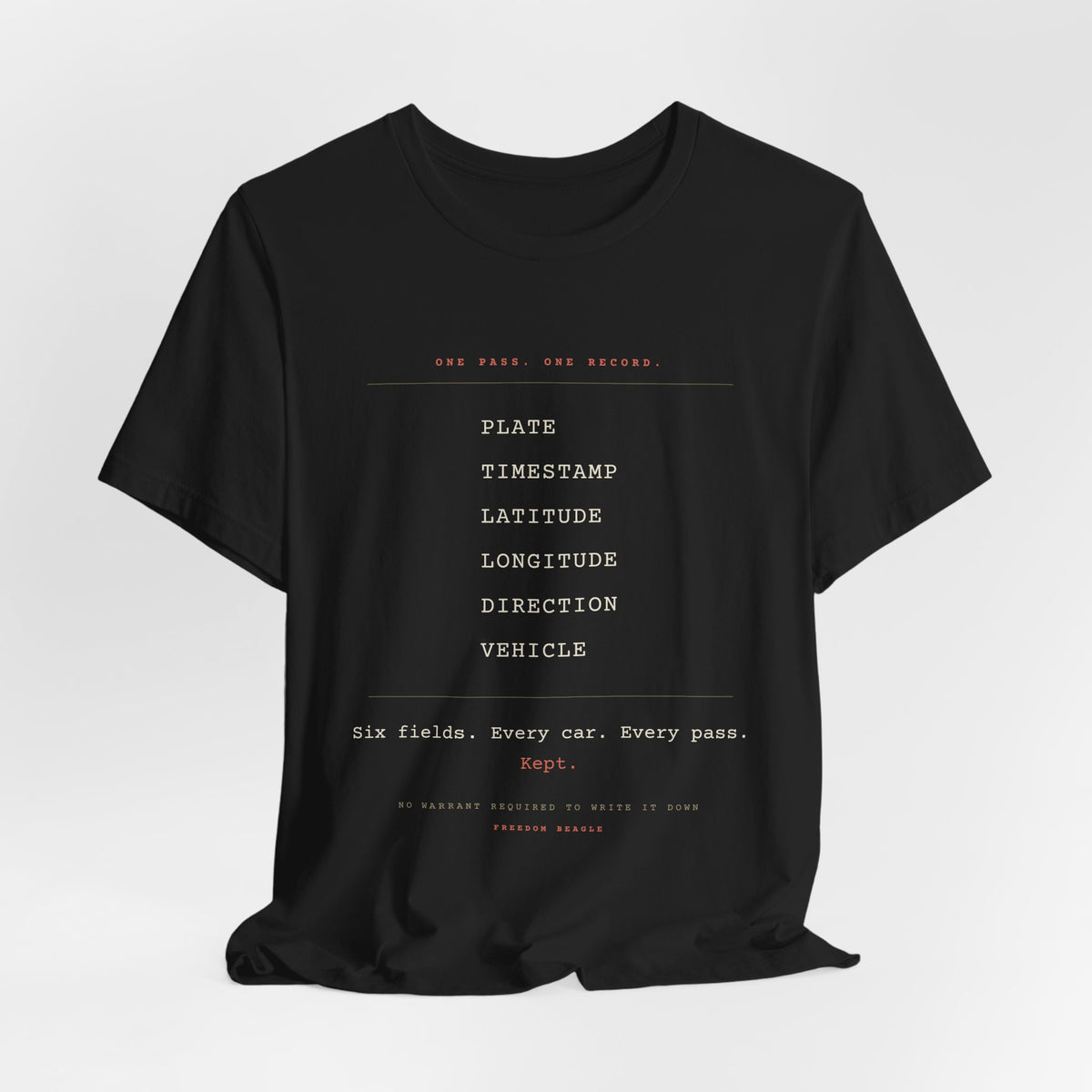 One Pass. One Record. — ALPR Tee (Black)