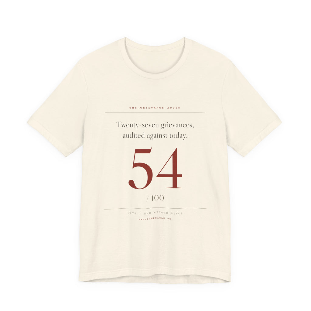 Twenty-Seven Grievances, Audited. It Got a 54. — Scorecard Tee (Natural)