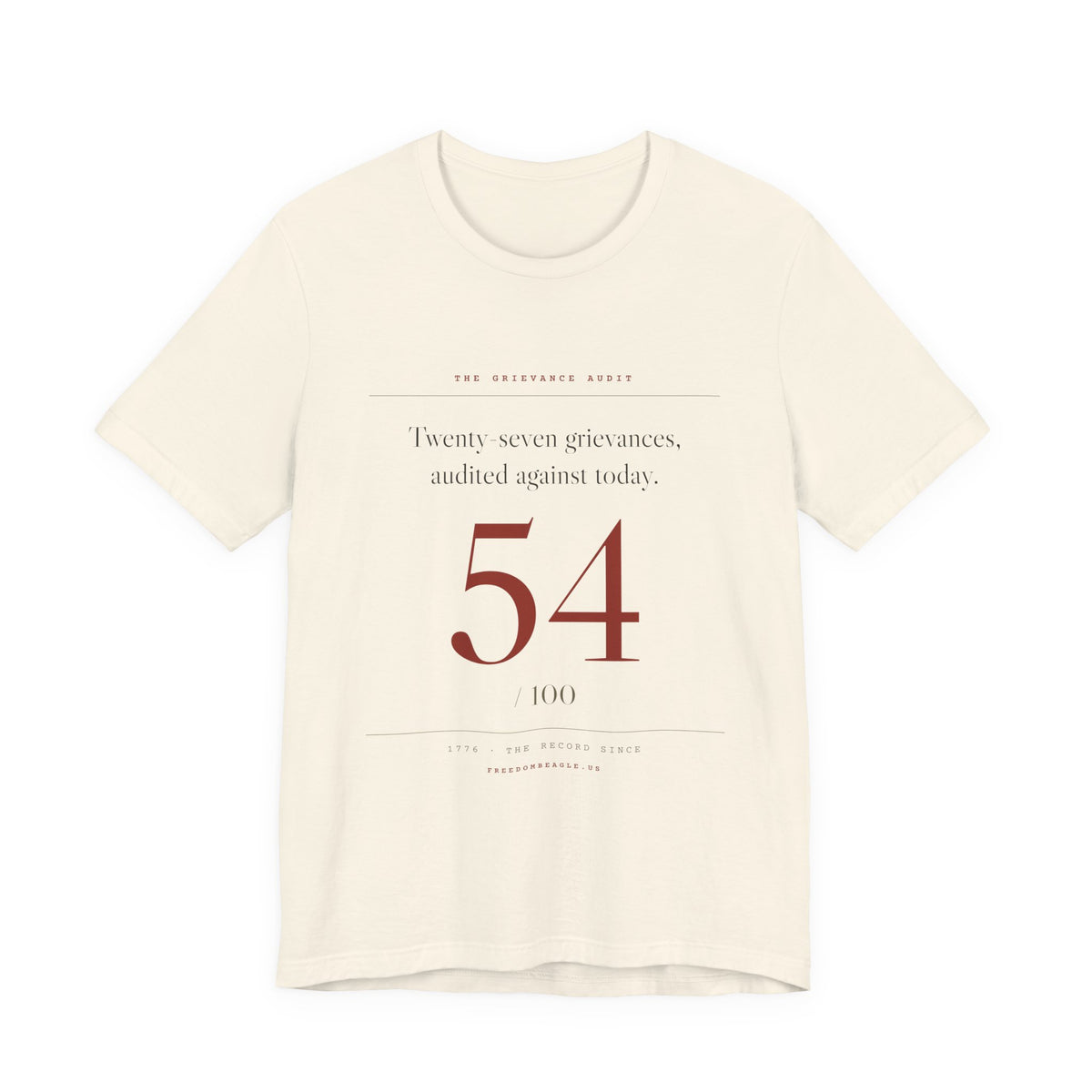 Twenty-Seven Grievances, Audited. It Got a 54. — Scorecard Tee (Natural)