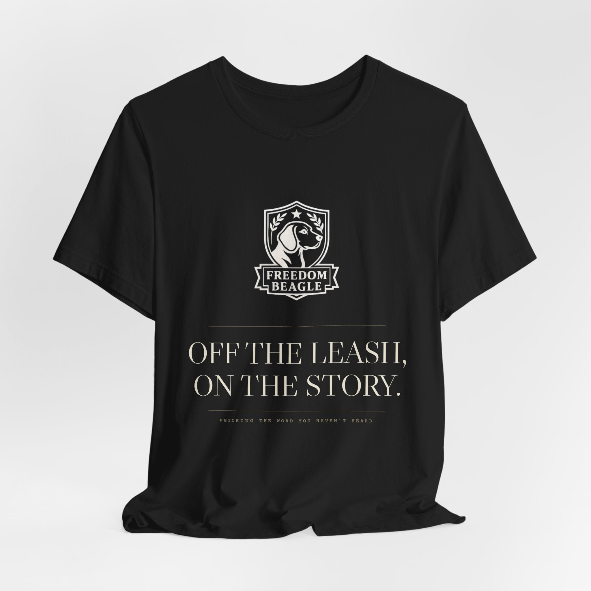 Off the Leash, On the Story — Freedom Beagle Crest Tee (Black)