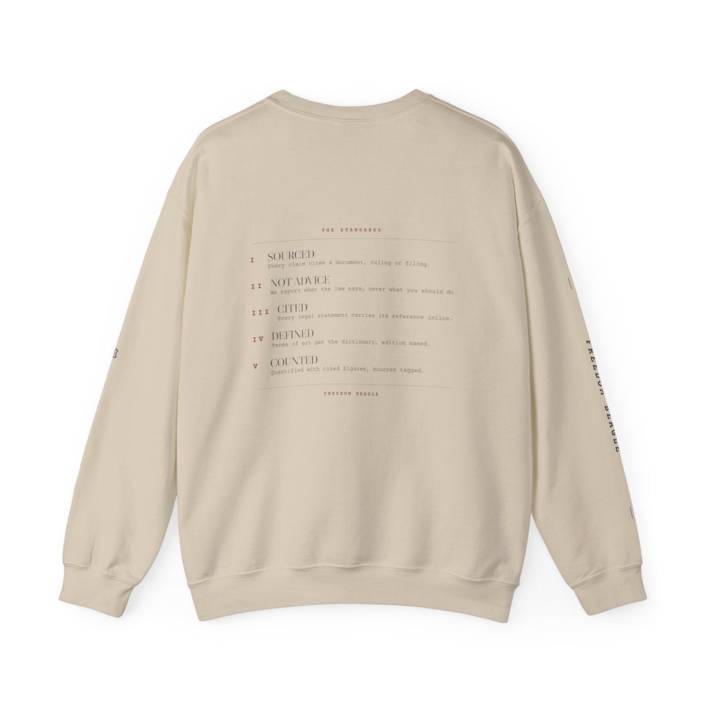 The Standards Full Kit Crewneck — Five Rules, Numbered (Sand)