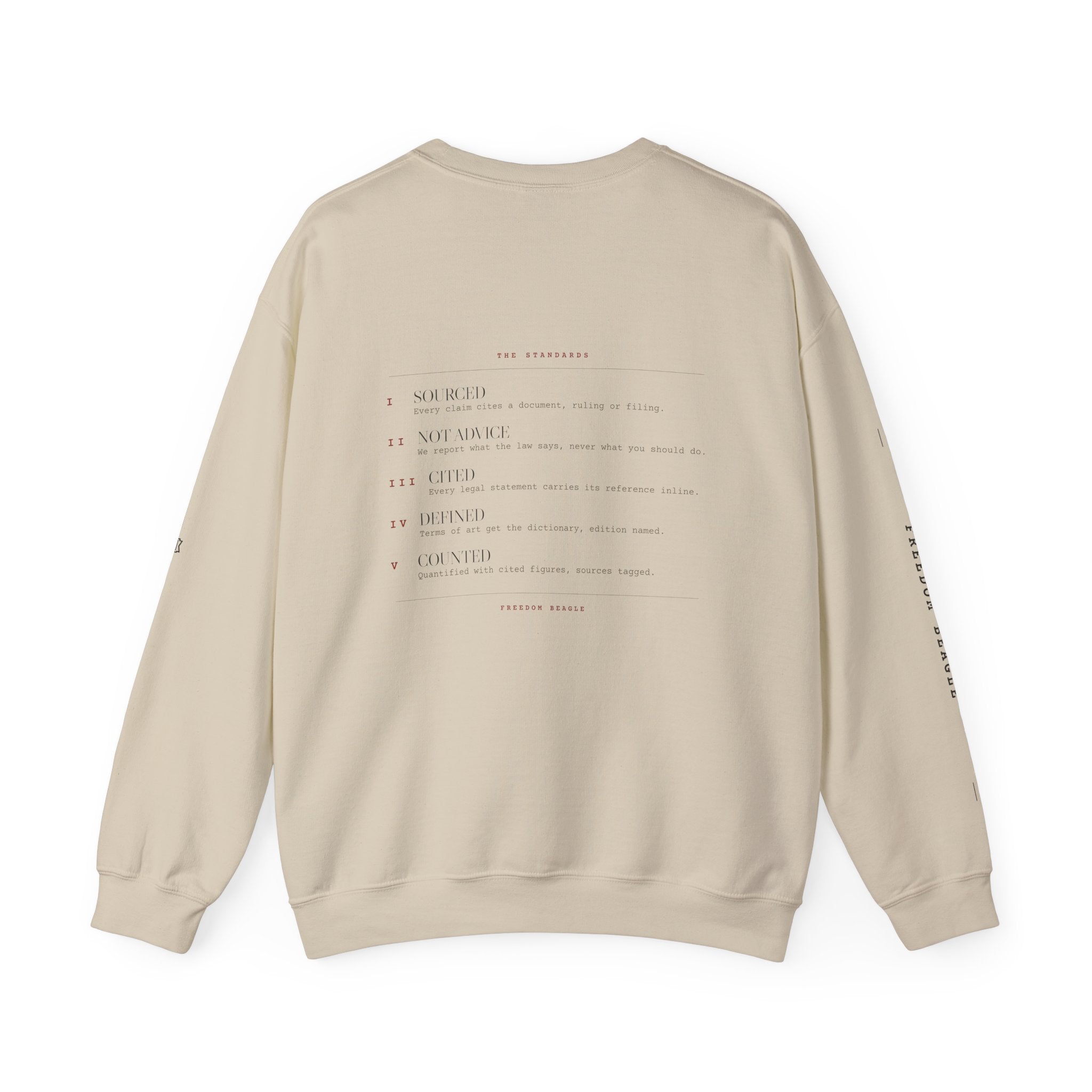 The Standards Full Kit Crewneck — Five Rules, Numbered (Sand)