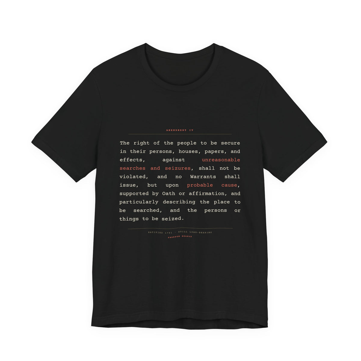 The Fourth Amendment, In Full — Constitutional Text Tee (Black)