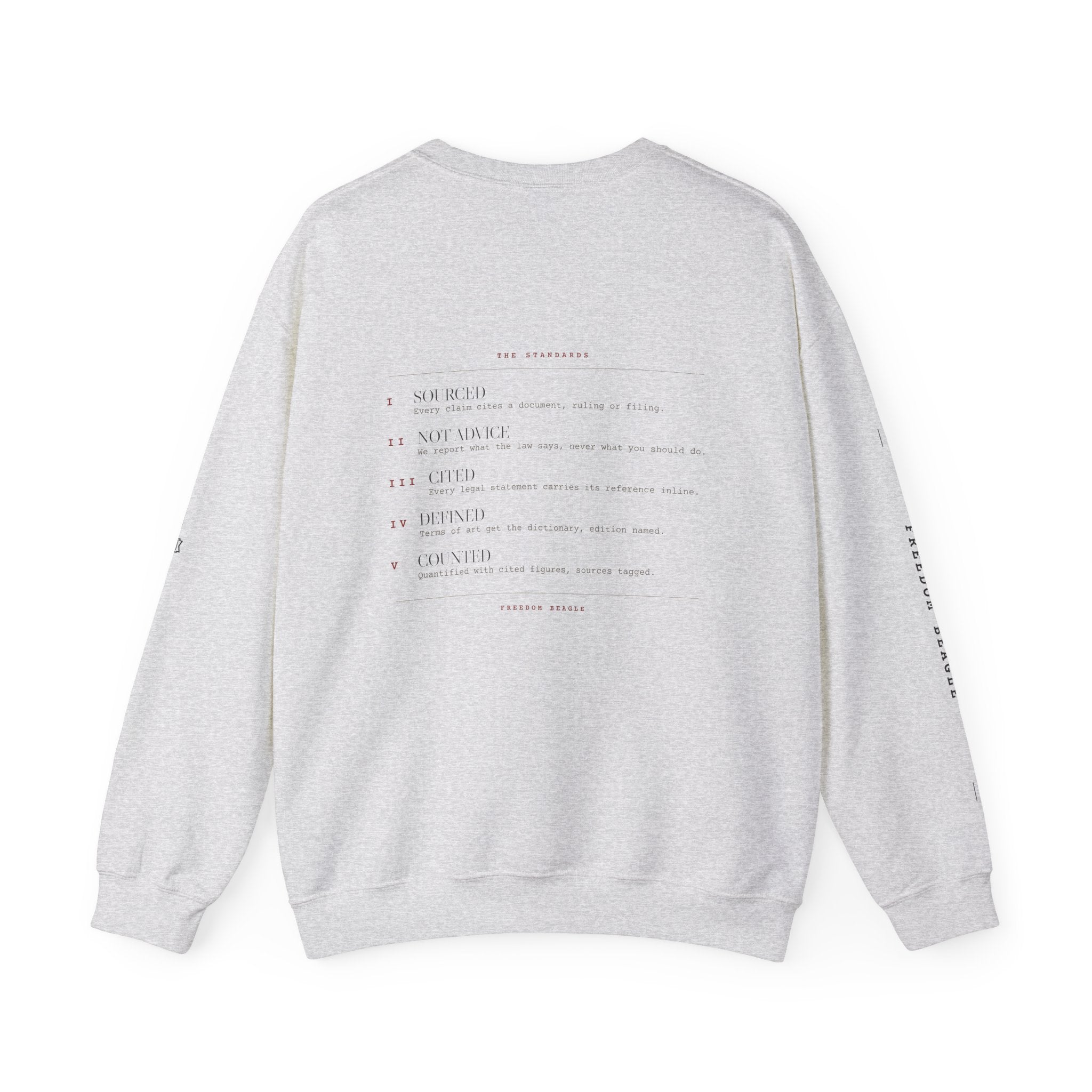 The Standards Full Kit Crewneck — Five Rules, Numbered (Sand)