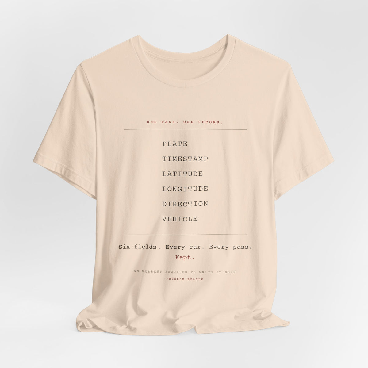 One Pass. One Record. — ALPR Tee (Natural)