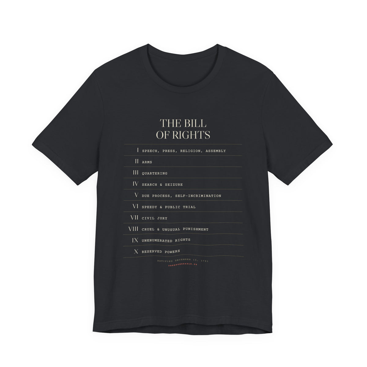 The Bill of Rights, I–X — Typographic Index Tee (Black)