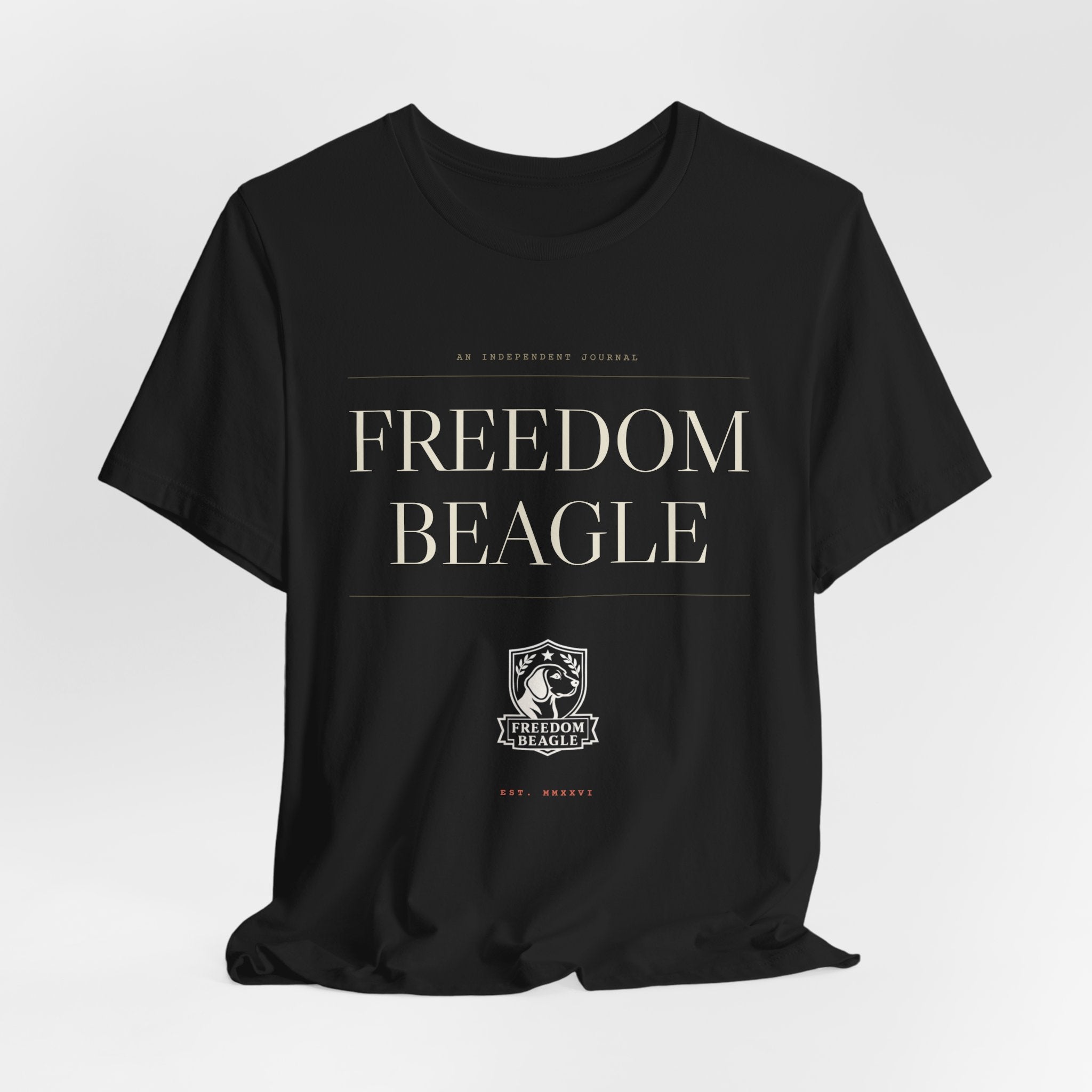 Freedom Beagle Masthead, Est. MMXXVI — Heritage Tee (Black)