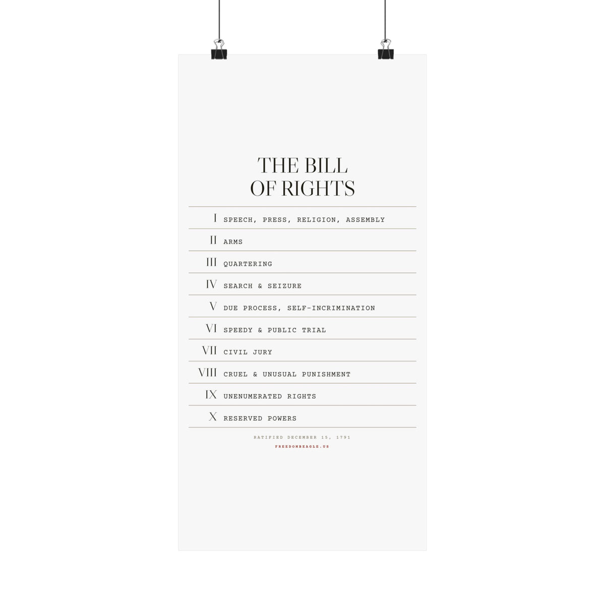 The Bill of Rights, I–X — Matte Poster