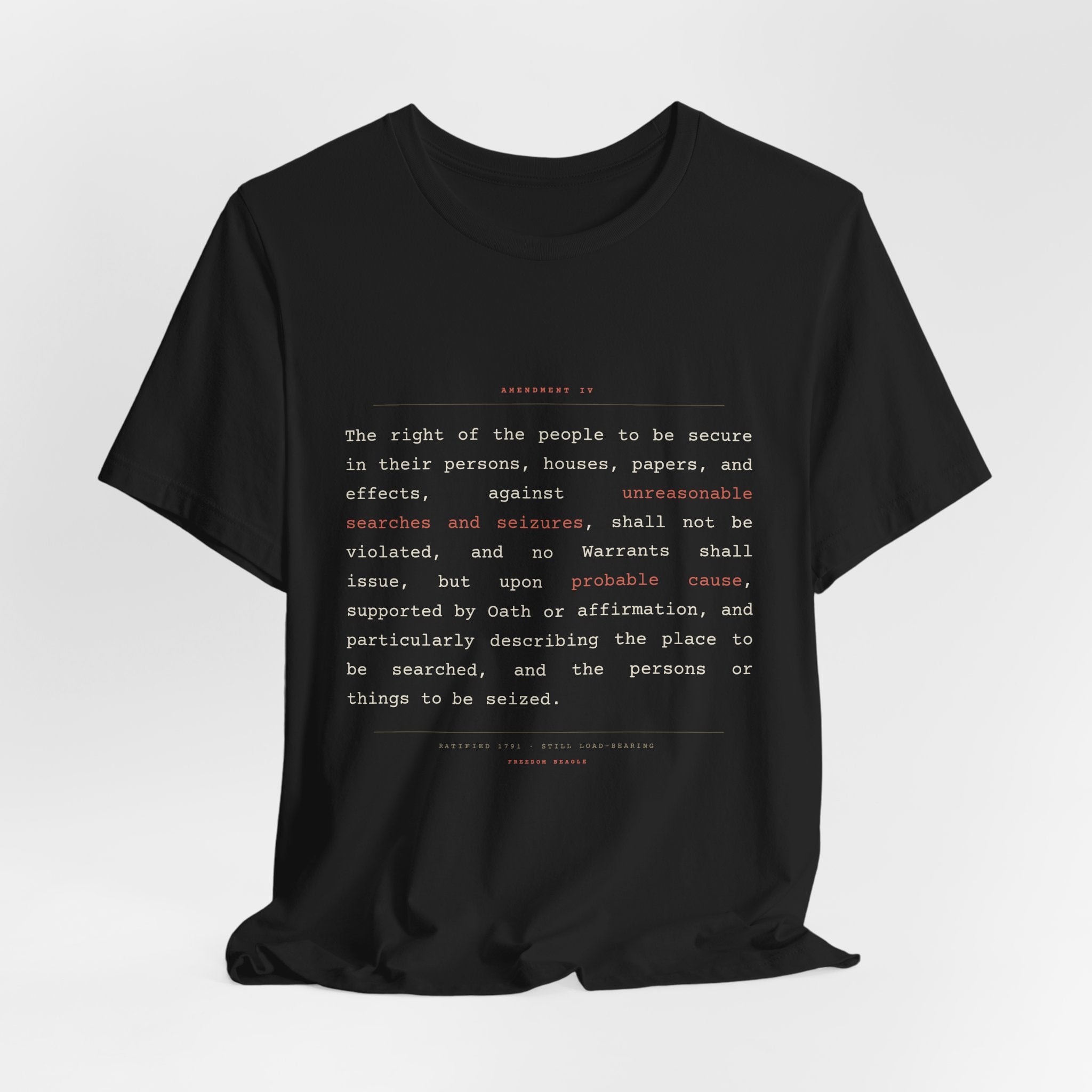 The Fourth Amendment, In Full — Constitutional Text Tee (Black)
