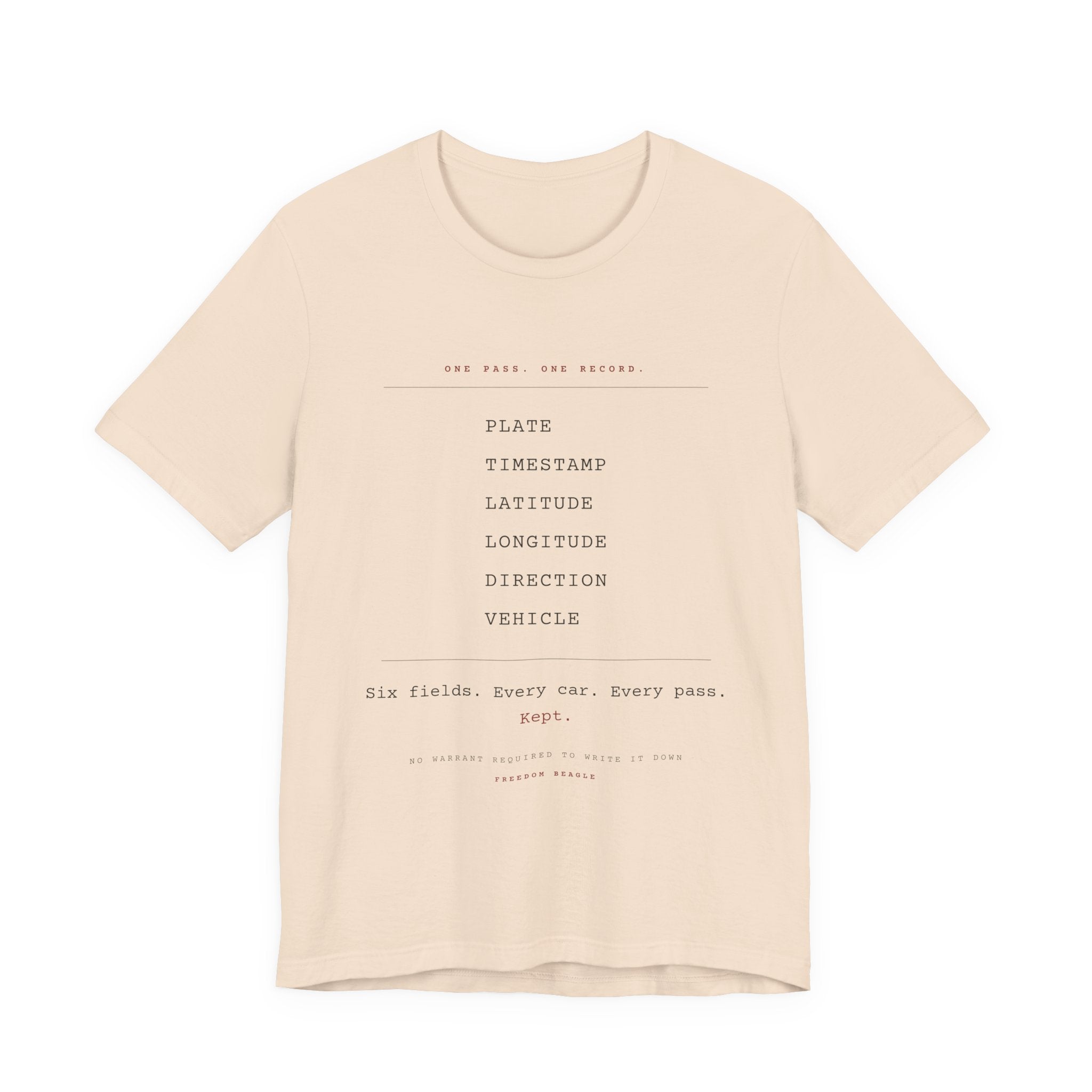 One Pass. One Record. — ALPR Tee (Natural)