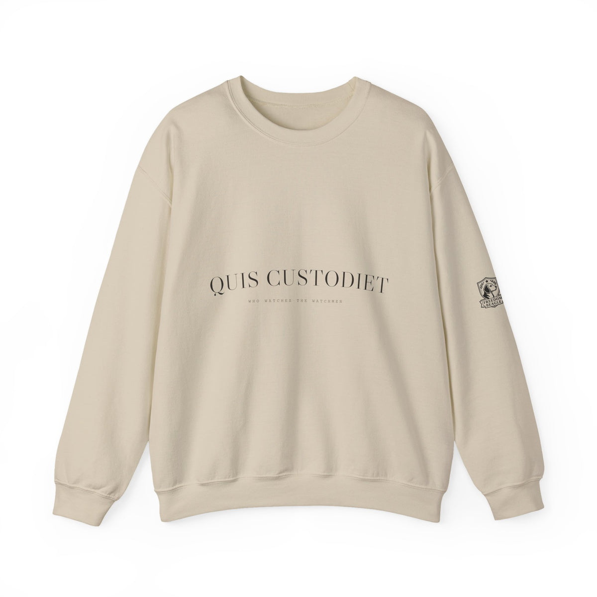 Quis Custodiet Crewneck — Who Watches the Watchmen (Sand)