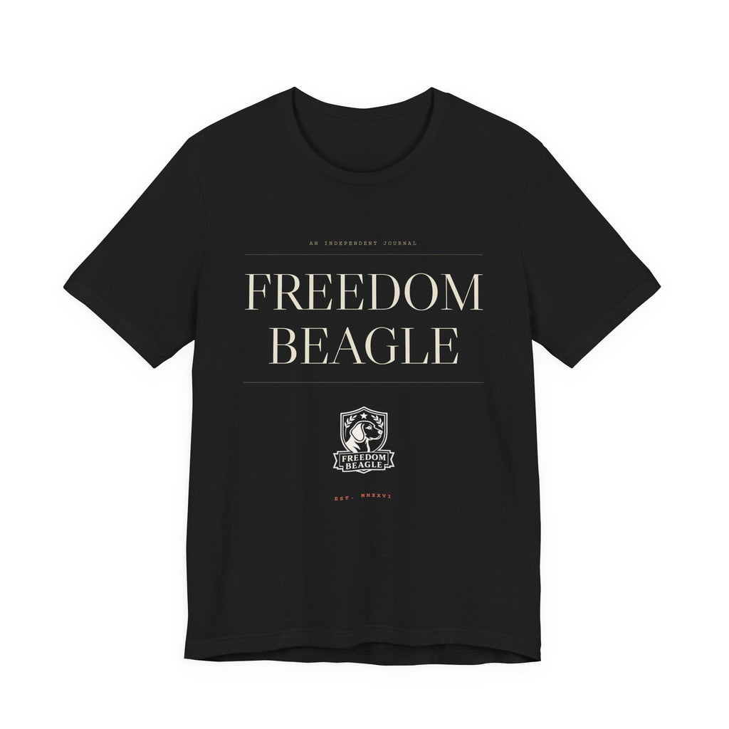 Freedom Beagle Masthead, Est. MMXXVI — Heritage Tee (Black)