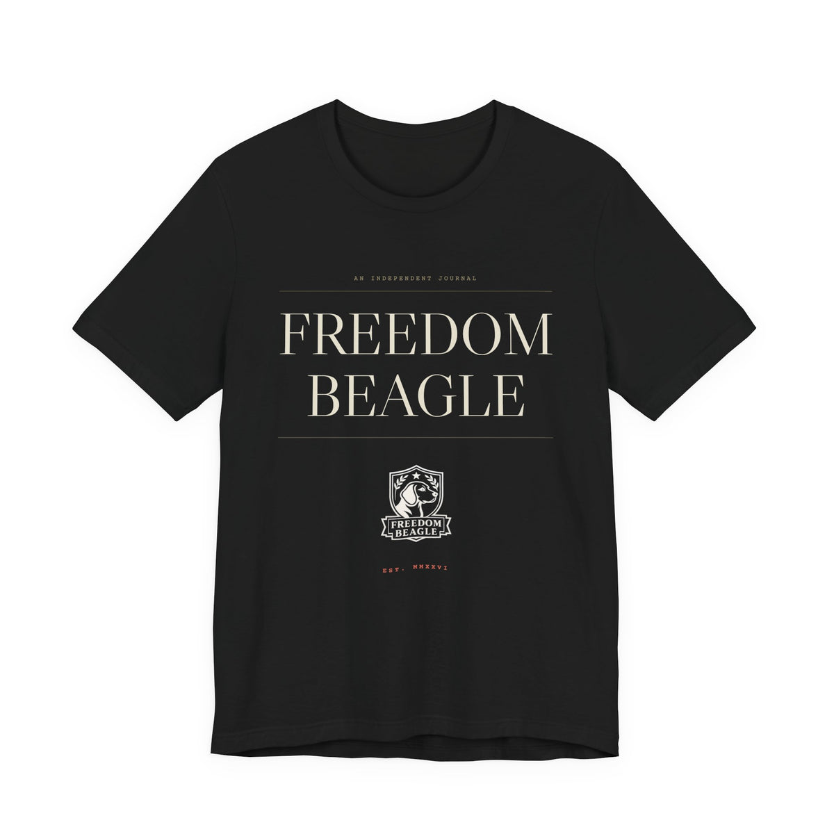 Freedom Beagle Masthead, Est. MMXXVI — Heritage Tee (Black)