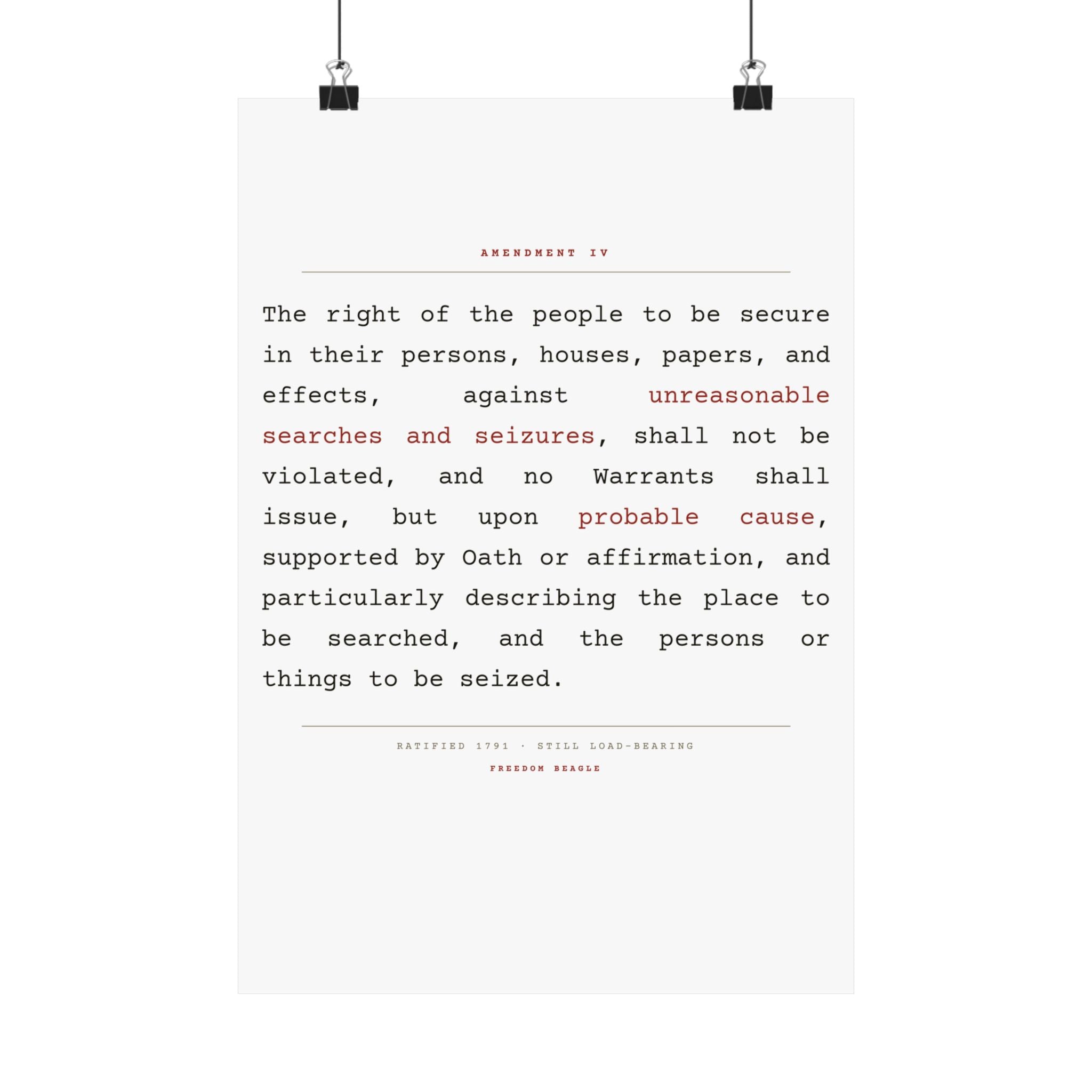 The Fourth Amendment, In Full — Matte Poster