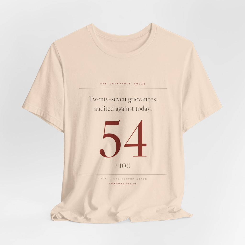 Twenty-Seven Grievances, Audited. It Got a 54. — Scorecard Tee (Natural)