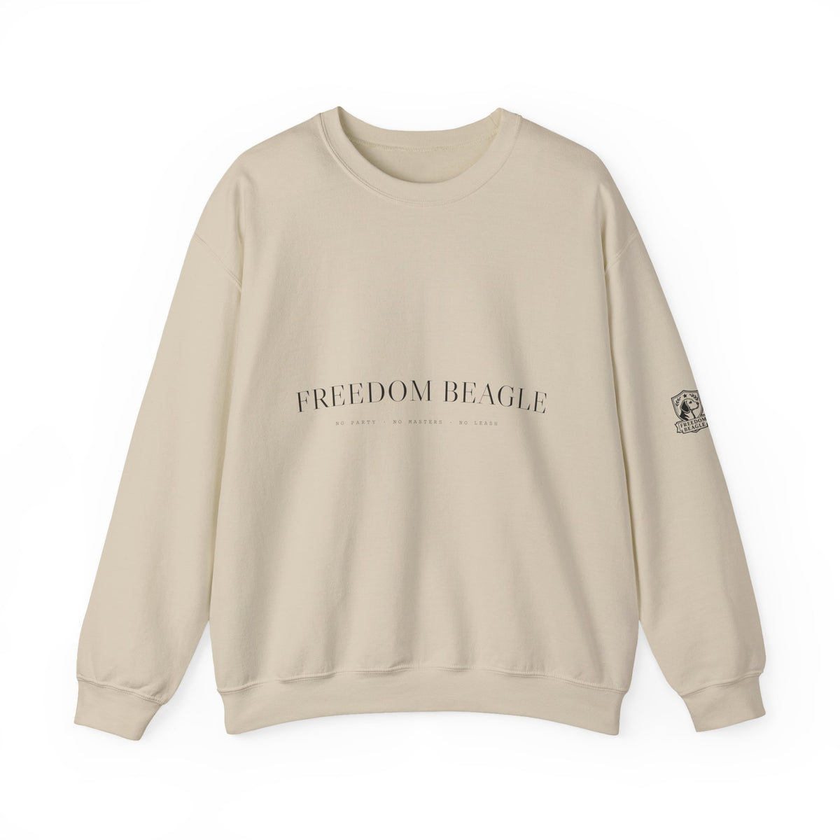 Freedom Beagle Crewneck — No Party, No Masters, No Leash (Sand)