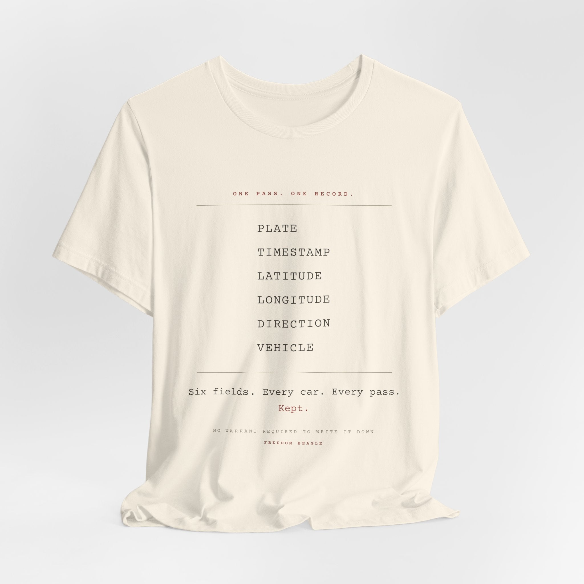 One Pass. One Record. — ALPR Tee (Natural)