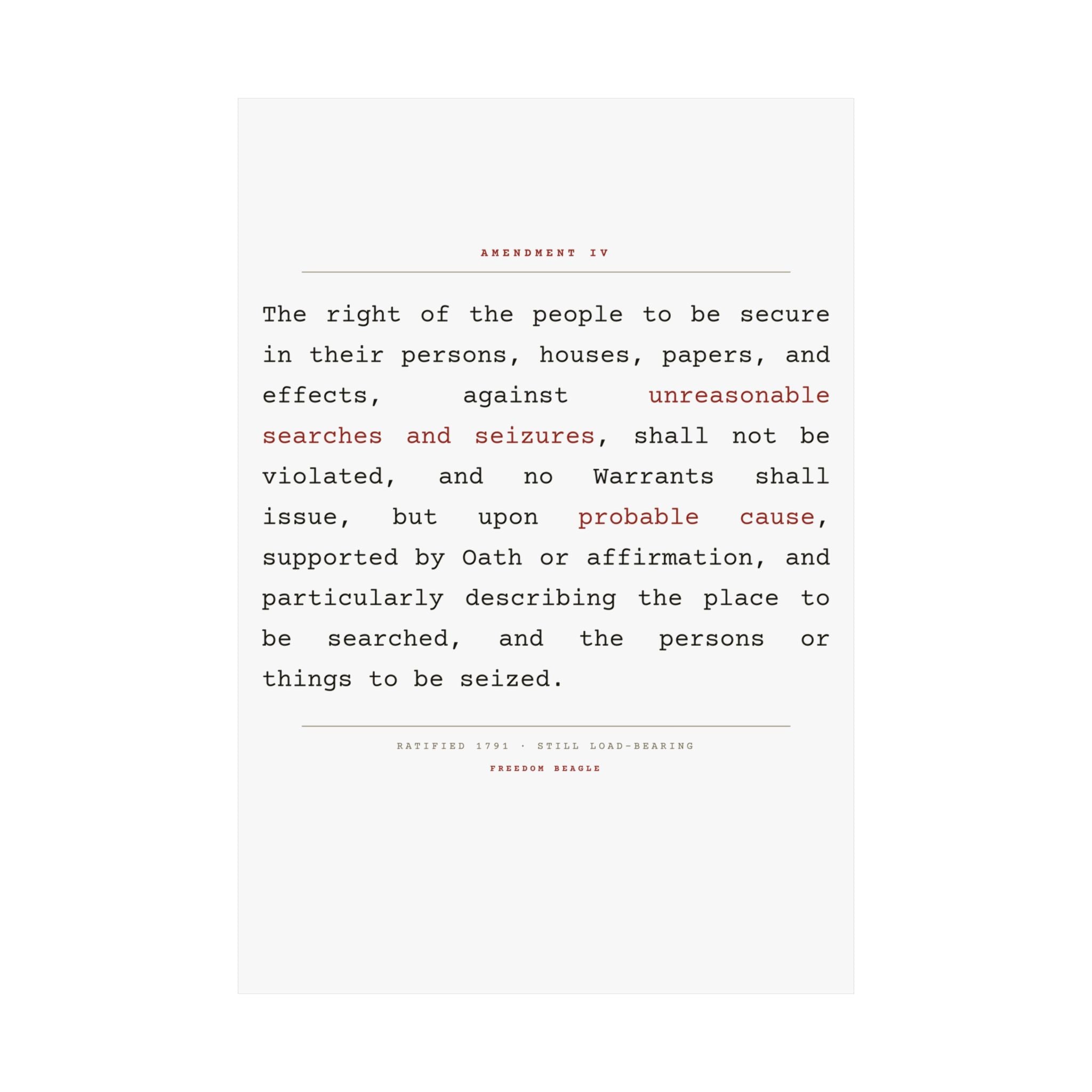 The Fourth Amendment, In Full — Matte Poster