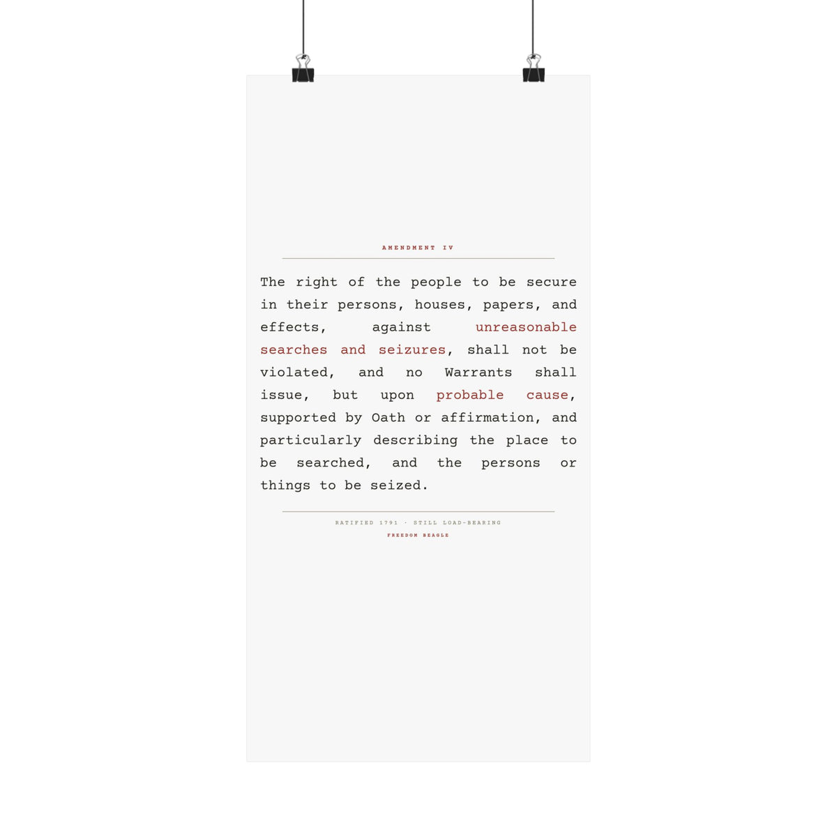 The Fourth Amendment, In Full — Matte Poster