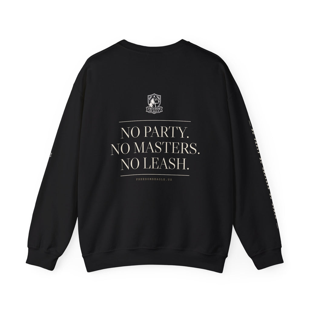 Freedom Beagle Full Kit Crewneck — No Party, No Masters, No Leash (Black)